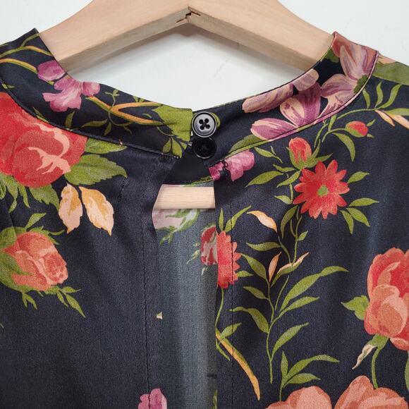 Reformation Julius Silk Dress Black Floral Print Long Sleeve Midi Length Size 8 - Picture 10 of 13